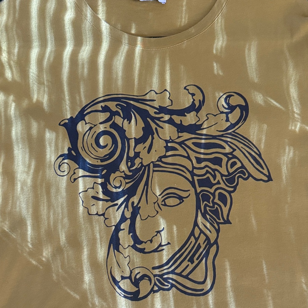 Versace Gold and Blue Short Sleeve Tee